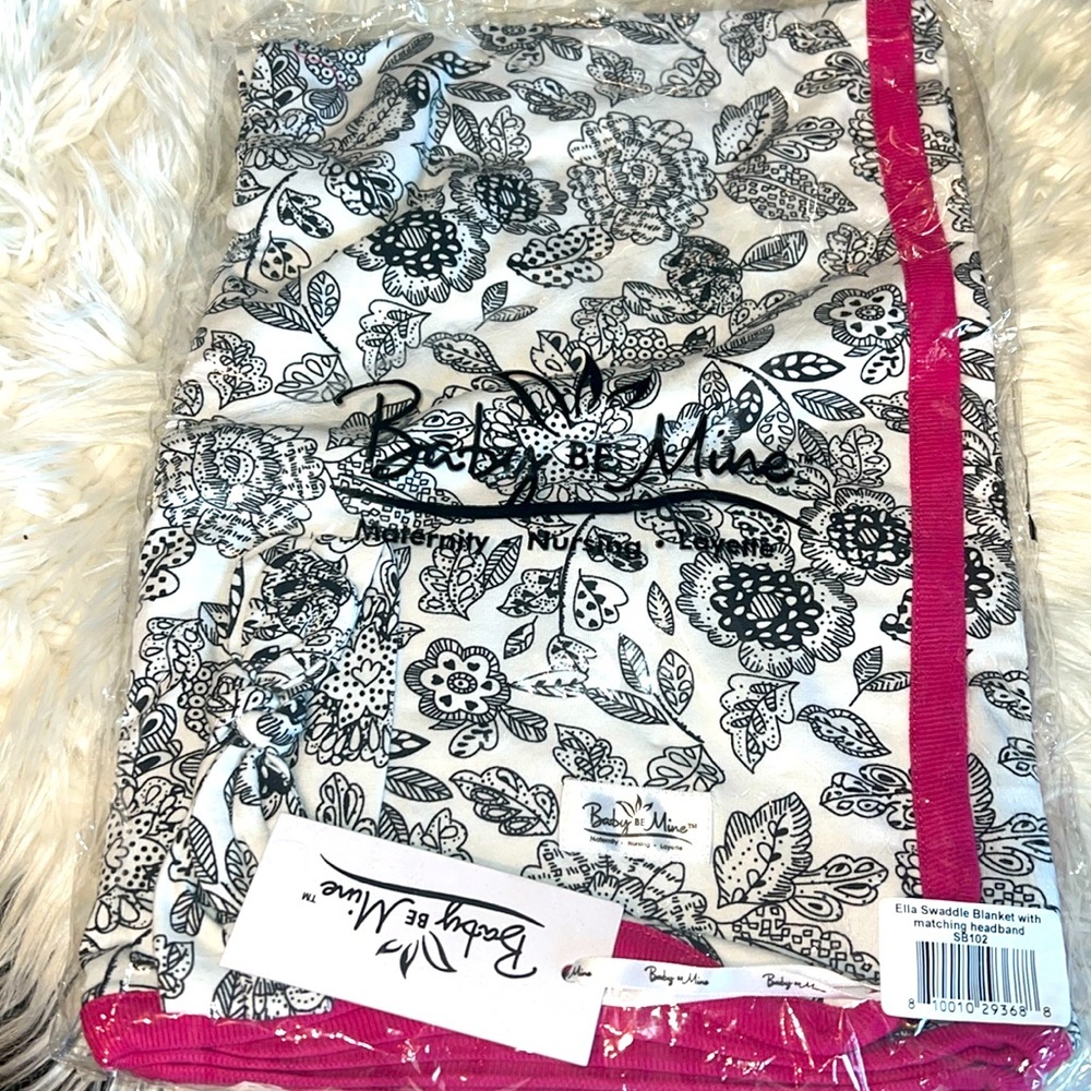 Baby, be mine swaddle blanket with matching headband new in plastic